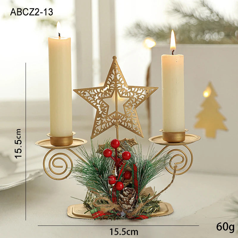 Kerzenhalter LumiNoel | Goldener Weihnachts-Kerzenständer aus Eisen | Schneeflocke, Stern, Baum & Rentier | Tischdeko für Weihnachten & Neujahr