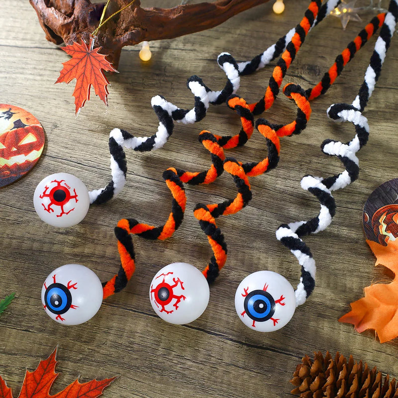 Creepos Halloween-Augen Deko | Hüpfende Garn-Augen | Schwarz-Weiß Anhänger | Indoor & Outdoor Party Deko