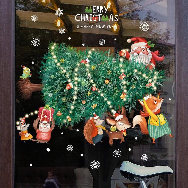 Glimoria | Weihnachtsfensteraufkleber 2025 | Weihnachtsmann & Tannenbaum | Abnehmbare Fenstersticker für Glas & Wände | Festliche Deko für Weihnachten & Neujahr