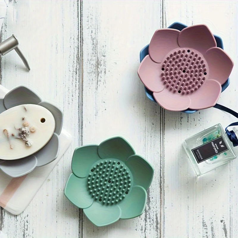 Seifenablage LotusBloom | Rutschfest & Selbstentwässernd | Silikon Seifenhalter im Lotus-Design