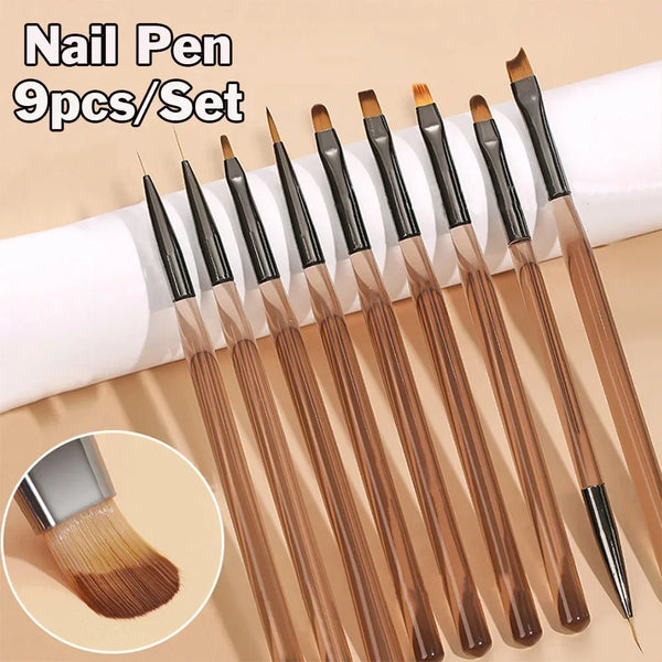Pinselique Nageldesign Pinsel-Set | 9-teilig | Feine Nylonspitzen & Acrylgriff | Für 3D Nail Art & Präzisionsdesign