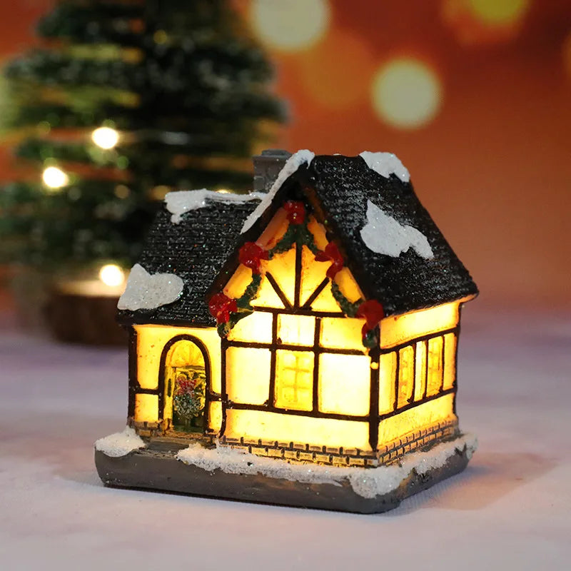 Weihnachts-Hauslicht | LED Nachtlicht | Harzfigur mit Batterie | Deko & Geschenk für Kinder