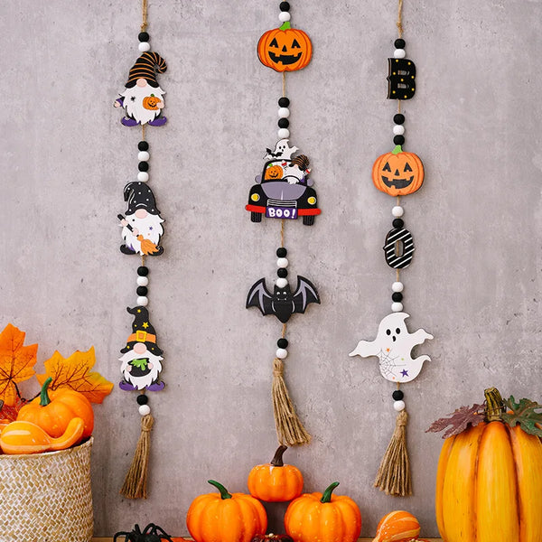 Halloween Hängedeko SpookyCharm | Kürbis, Fledermaus & Hexe | Mit Quasten | Für Tür, Wand & Party
