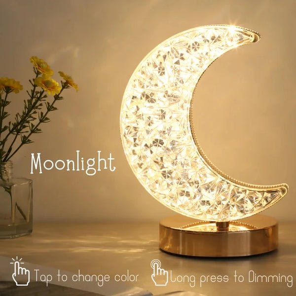 LunivaGlow Kristall Nachtlicht Touch | Dimmbare 3D Mondlampe | USB Tischlampe | Für Schlafzimmer & Dekoration