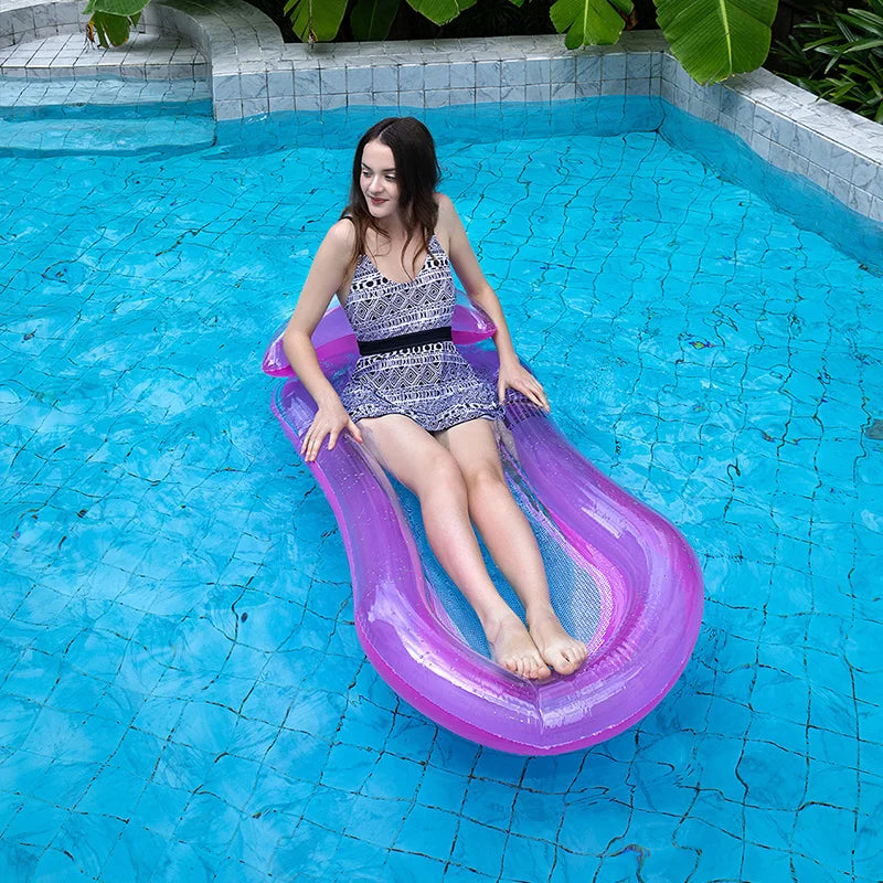 AquaLiva Aufblasbare Schwimmliege Rooxin | Ergonomische Pool-Luftmatratze mit Netz & Armlehnen | Für Pool, See & Strand