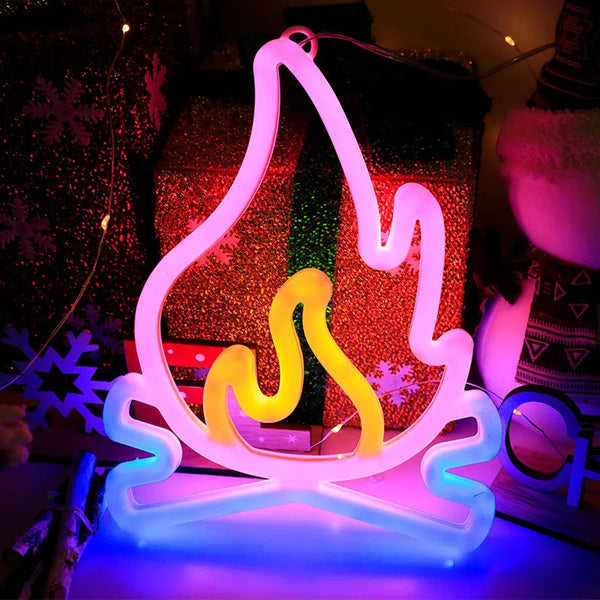 GlowFlame Neon | Neon Lampe Flammenform | LED Stimmungslicht | USB & Batterie | Party- & Raumdeko