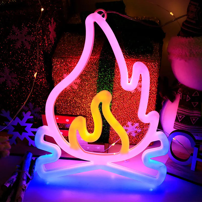 GlowFlame Neon | Neon Lampe Flammenform | LED Stimmungslicht | USB & Batterie | Party- & Raumdeko