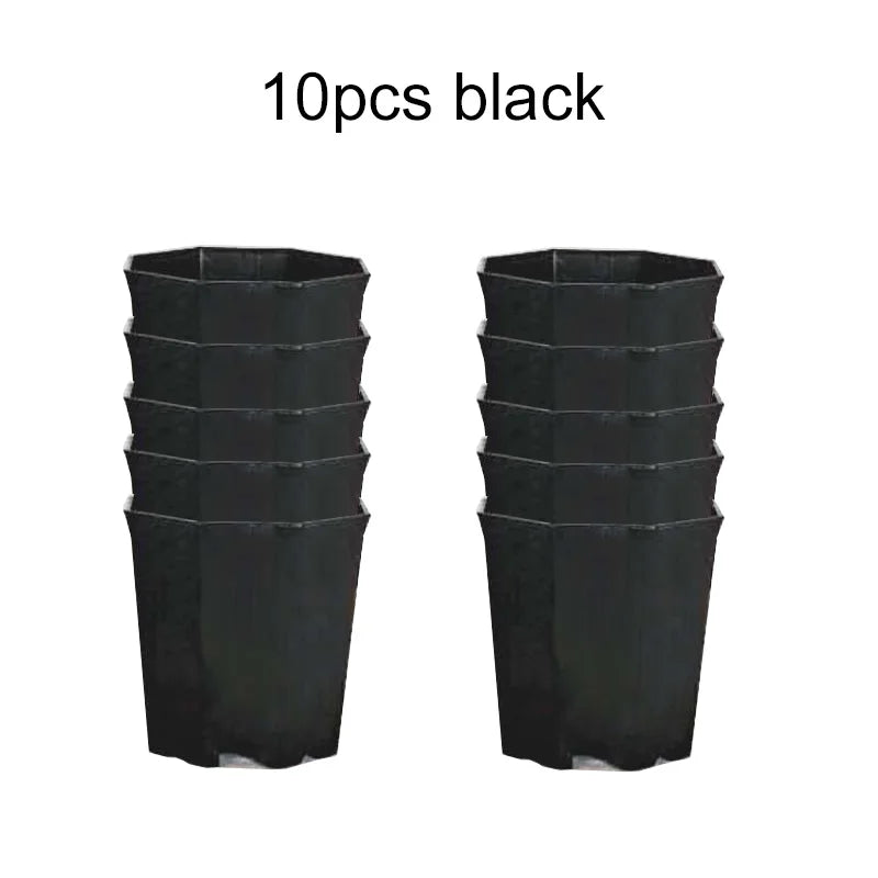 FloraForm Octa | 10er-Set Achteckige Blumentöpfe | Schwarz & Weiß | Atmungsaktiv | Für Sukkulenten & Setzlinge | Ø 8 cm