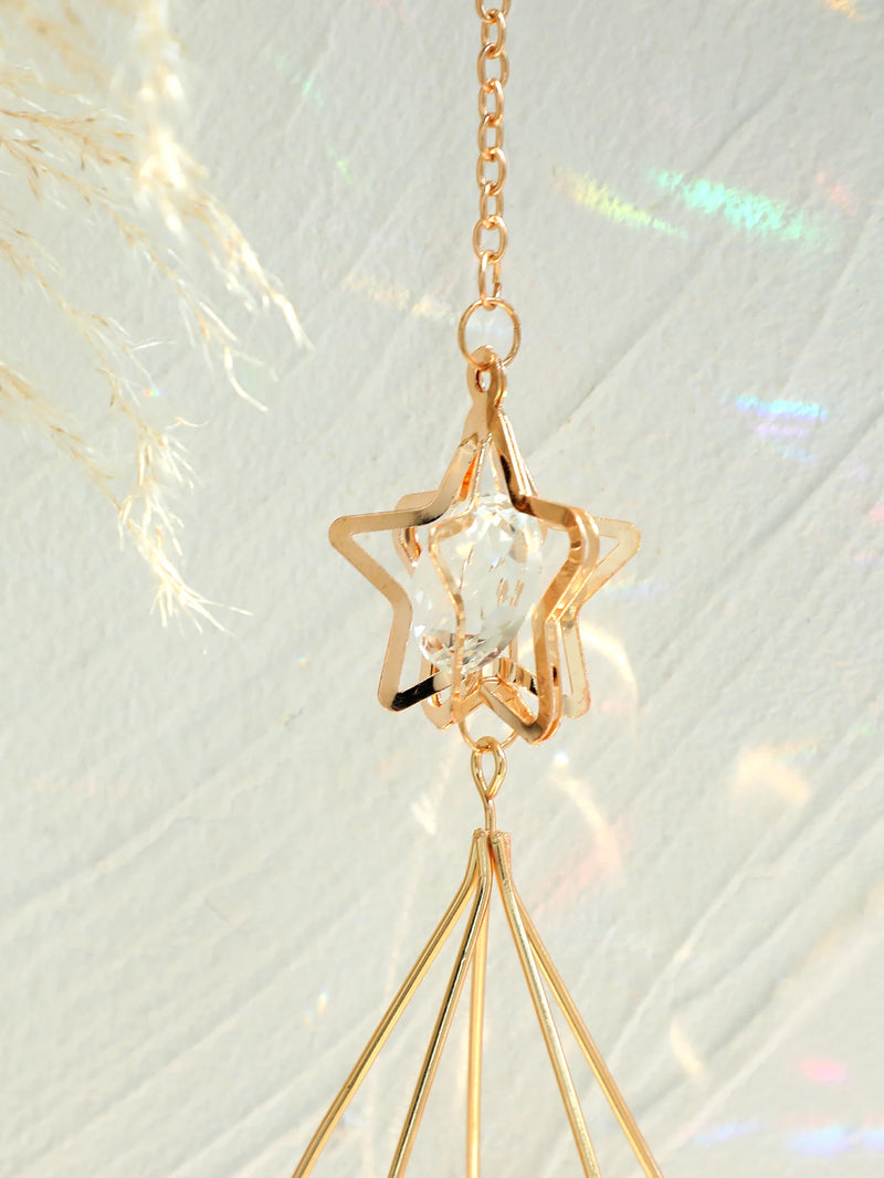 LuftGlanz Geometrischer Pflanzenhalter | Goldener Hängender Airplant-Halter | Dekorativer Suncatcher mit Kristall für Zuhause & Garten