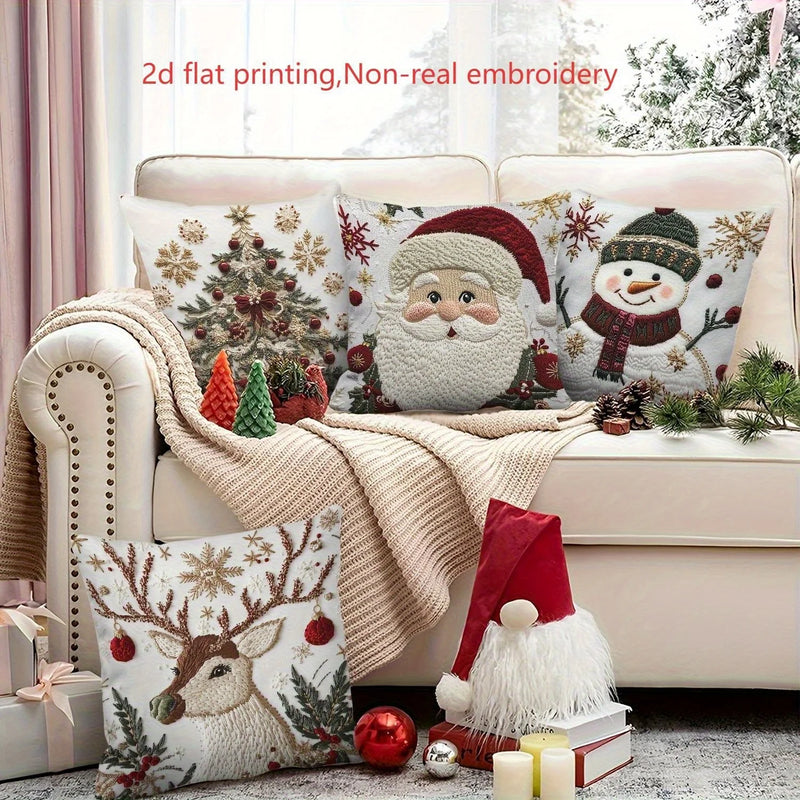 Weihnachtliche Kissenbezüge NordGlanz | Santa, Schneemann, Rentier & Tannenbaum | Hochwertiger Polyester | Waschmaschinenfest