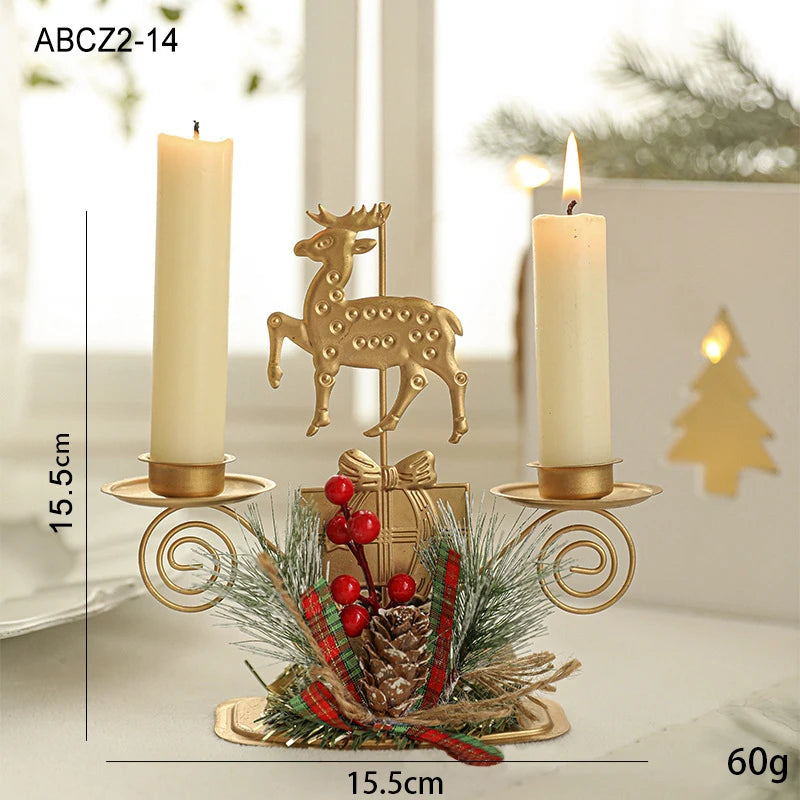 Kerzenhalter LumiNoel | Goldener Weihnachts-Kerzenständer aus Eisen | Schneeflocke, Stern, Baum & Rentier | Tischdeko für Weihnachten & Neujahr