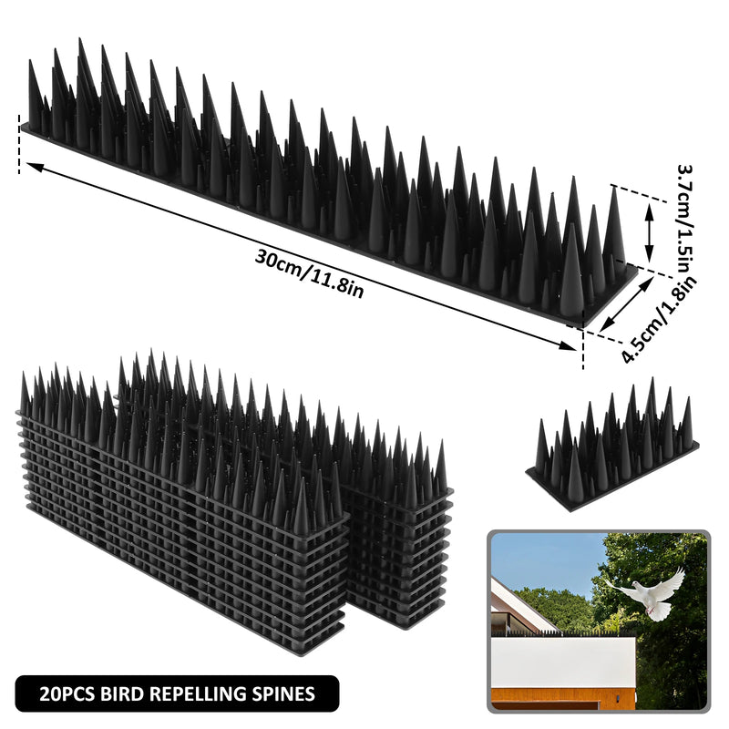SafeWing 12/20er-Set Vogelabwehr-Spikes | Abnehmbar & Tierfreundlich | Anti-Kletter-Schutz für Zaun, Fensterbank & Dachkante