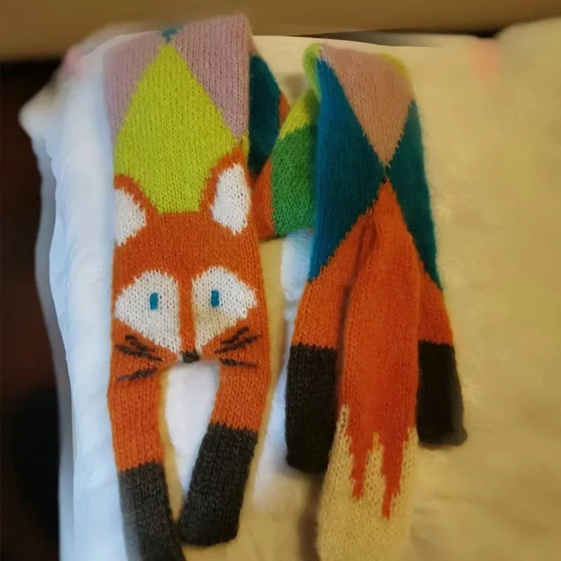 Strickschal FoxyHug | 120–145 cm | Weich & Warm | Niedliches Fuchsdesign für Damen & Kinder