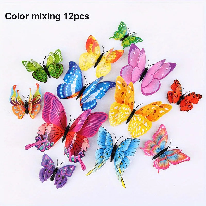 3D Schmetterlings-Wandsticker Flutura DecoWings | 12-teiliges Set in Doppel-Lagen-Optik | Für Kinderzimmer, Wohnzimmer, Hochzeit & DIY-Deko