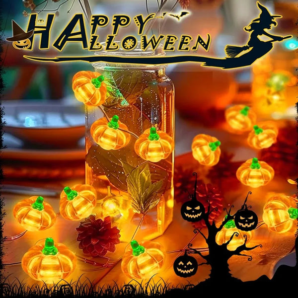 PumpkiLights LED Lichterkette | Halloween Kürbisdeko | 10/20/30 LEDs | 1–3 m | Batteriebetrieben