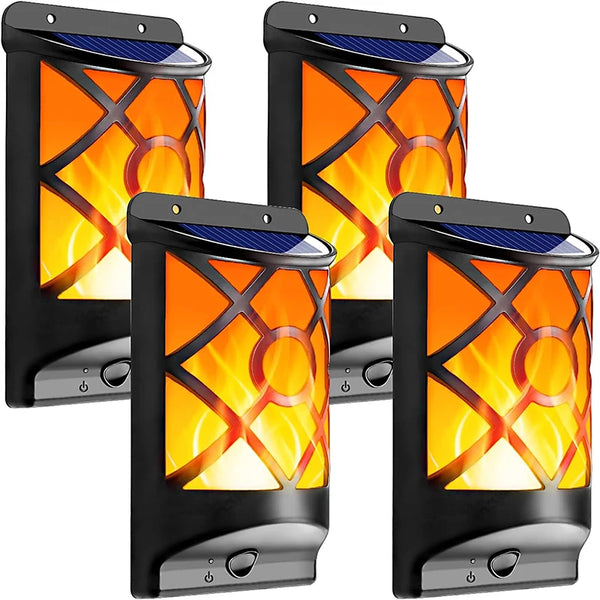 Solar-Fackel FlammaLuce | 96 LED Flammenlicht | IP65 Wasserdicht | Garten Wandlampe mit Gitterdesign