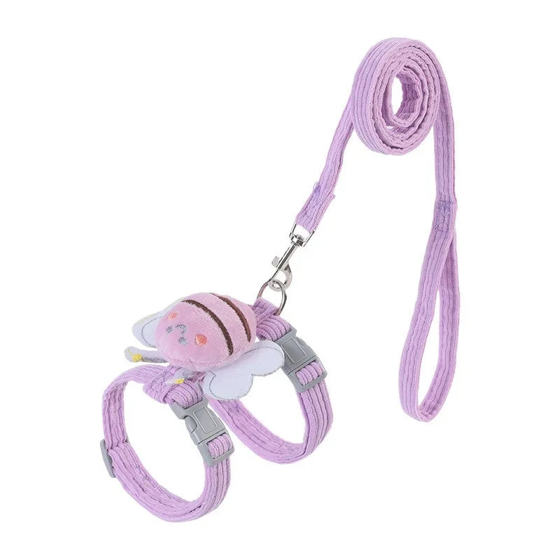 BeeWalk | Verstellbares Geschirr-Set mit Leine & Halsband | Doppellagiges Design im Cartoon-Bienen-Look | Für Katzen & kleine Hunde