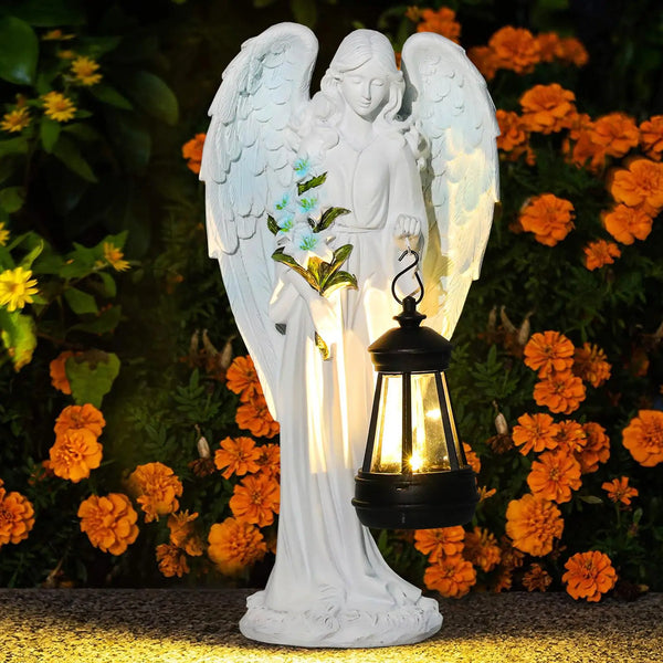 Auralis | Solar-Engel Figur | Wetterfest & leuchtend | 20 × 10 × 8 cm | Harz-Skulptur für Garten, Terrasse & Grabdekoration