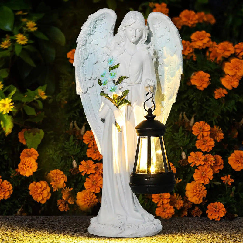 Auralis | Solar-Engel Figur | Wetterfest & leuchtend | 20 × 10 × 8 cm | Harz-Skulptur für Garten, Terrasse & Grabdekoration