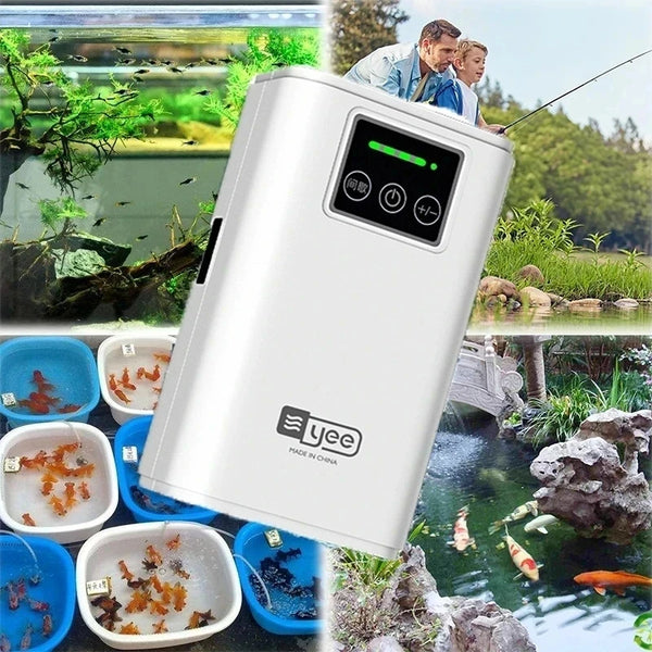 AquaLino SmartOxy Wiederaufladbare Sauerstoffpumpe für Aquarium & Outdoor | Leise Luftpumpe mit Akku & USB | Automatischer AC/DC-Wechsel & LED-Anzeige