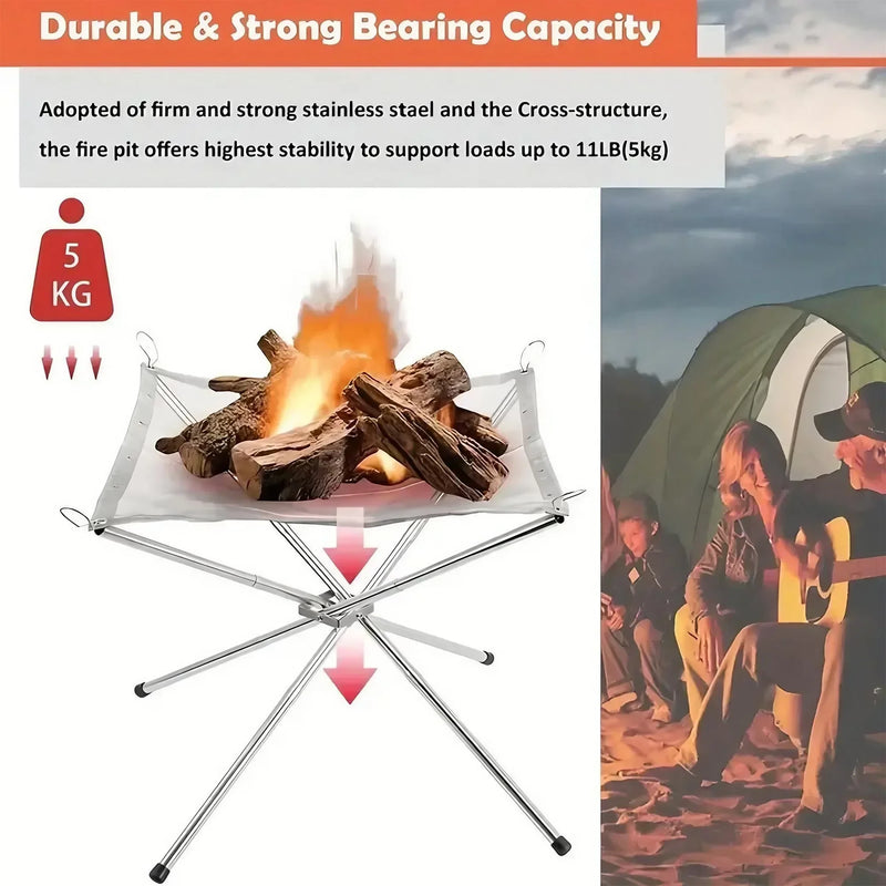 FlameFold | Tragbare Feuerstelle aus Edelstahl | Faltbar & Mit Transporttasche | Ø 42 cm