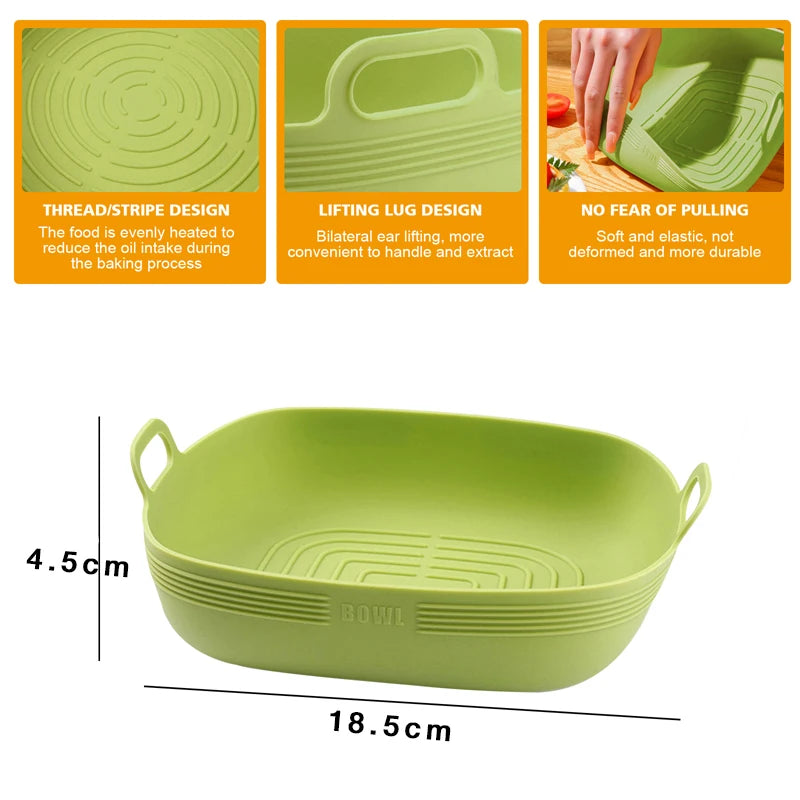 Crispura Silikonkorb | Silikon Einsatz für Heißluftfritteuse | Rund & Wiederverwendbar | Antihaft & Hitzebeständig | Grün/Gelb