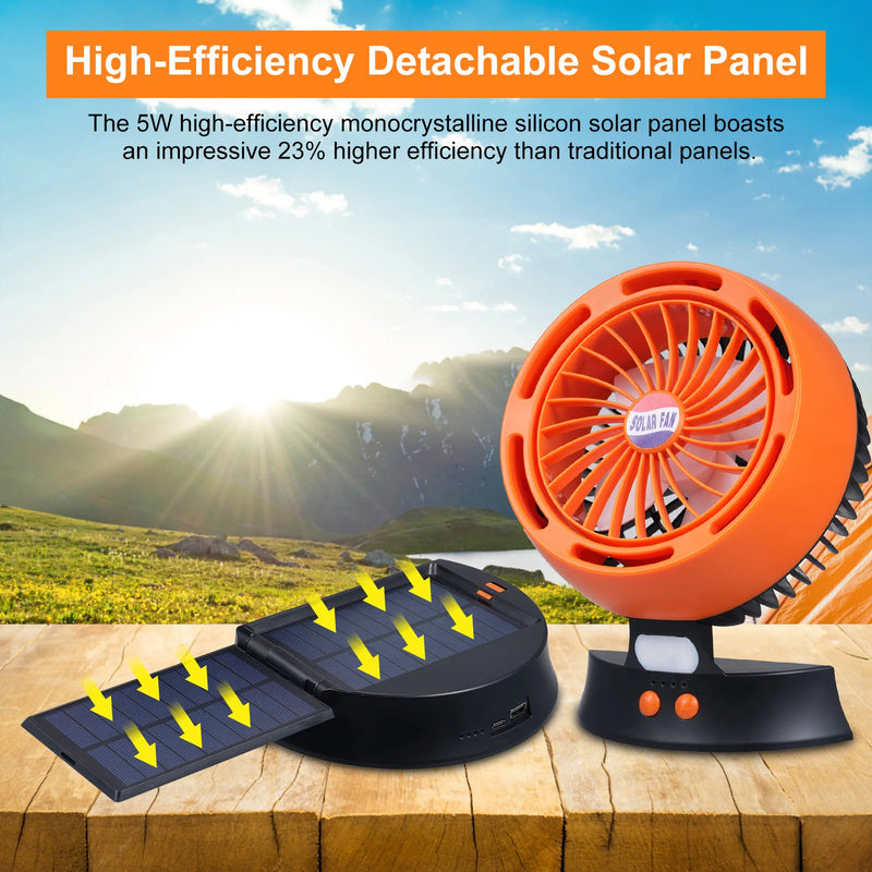 Ventoluxx Solar Campingventilator mit LED & abnehmbarem Solarpanel | 4 Stufen & 3 Helligkeiten | 10400 mAh Akku & Typ-C | Leise & Mobil
