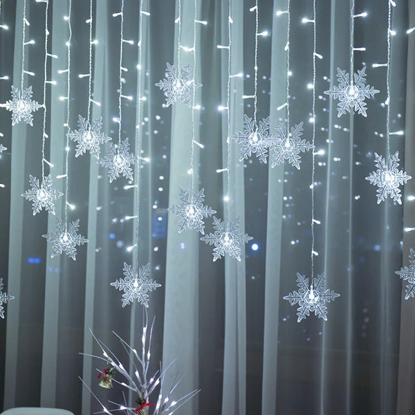 LED Schneeflocken Lichterkette SnowGleam | 3,2 m Vorhangbeleuchtung | 8 Modi | Wasserdicht IP44 | Weihnachts- & Partydeko