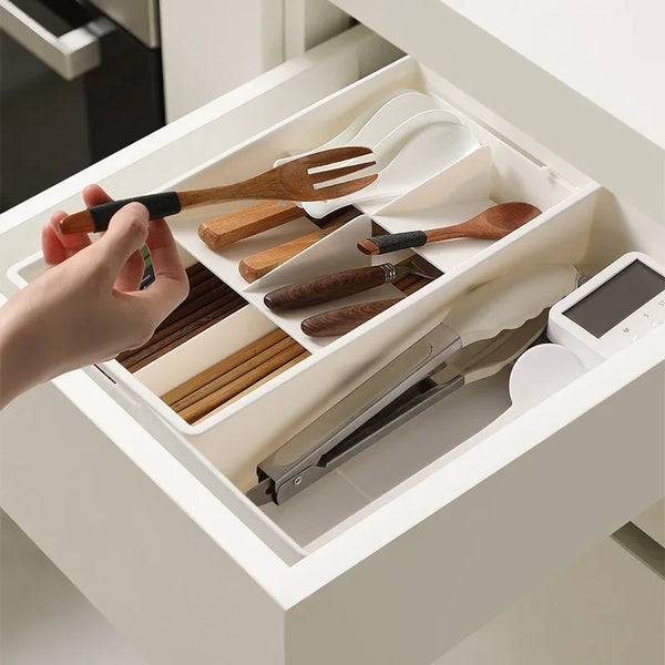 FlexiStore Küchen-Schubladen Organizer | Ausziehbar & Mit Trennwänden | Kunststoff | Ordnungssystem