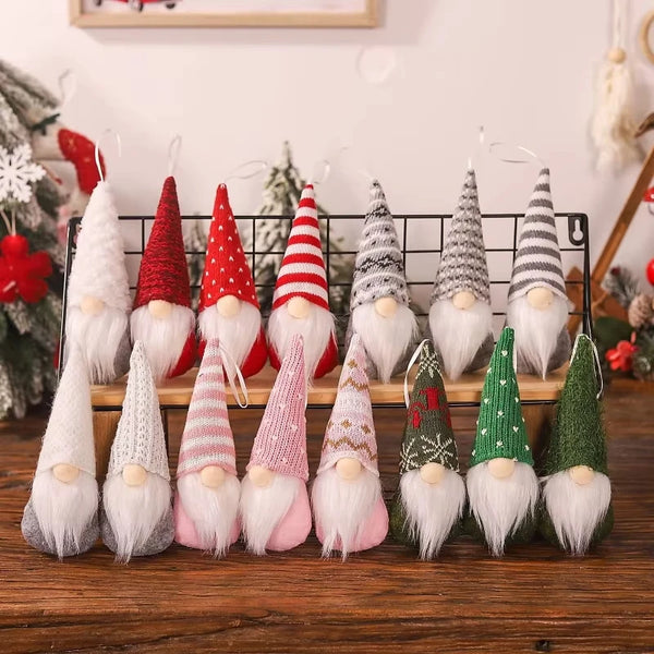 NordiTomte Weihnachtswichtel 3er-Set | Strickstoff & Plüsch | Hängedeko für Weihnachtsbaum & Zuhause | Skandinavische Gnome