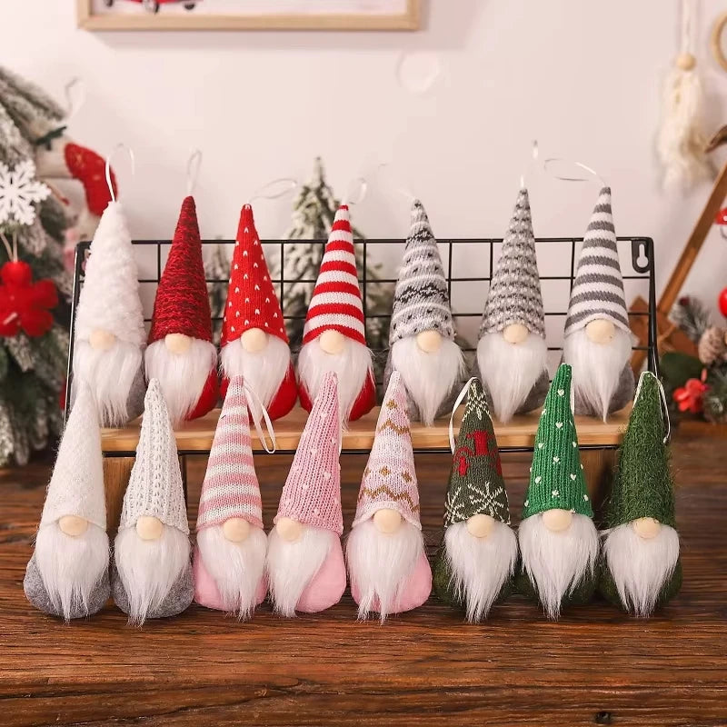 NordiTomte Weihnachtswichtel 3er-Set | Strickstoff & Plüsch | Hängedeko für Weihnachtsbaum & Zuhause | Skandinavische Gnome