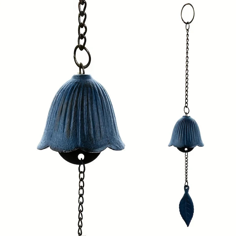 KazeBell | Japanisches Windspiel aus Gusseisen | Retro-Blattdesign | Für Balkon & Garten