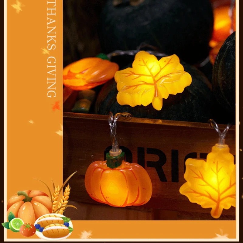 GlowHarvest Halloween Lichterkette | LED Kürbis & Ahornblätter | 1,5m / 3m | Warmweiß