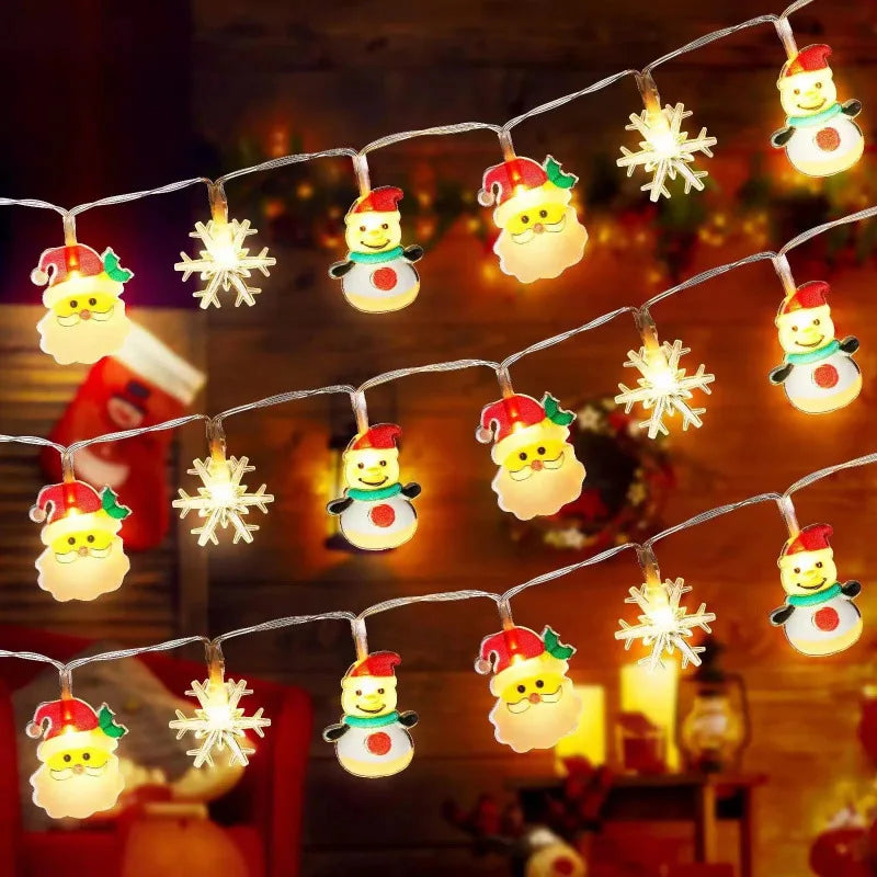 Weihnachts-Lichterkette | LED Girlande mit Weihnachtsmann & Schneemann | Batteriebetrieben | Warmweiß