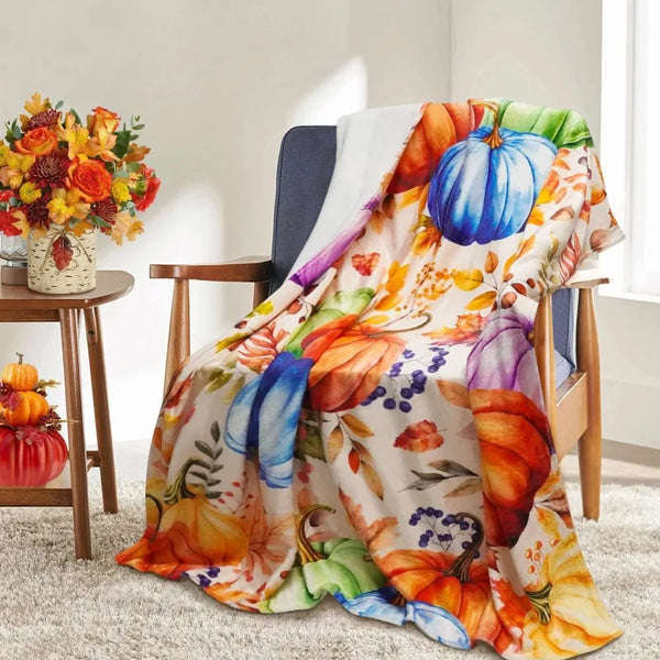 AutumnHug | Herbstdecke mit Kürbis-Motiv | Weiche Flanell-Wohndecke | Kuschelig & Dekorativ