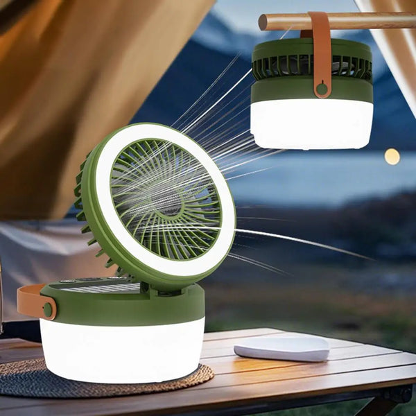 SolAiro Faltbare Solar-Campinglaterne mit Ventilator 12 × 12 cm | 2‑in‑1 Zeltlampe & Kühlventilator mit 4 Leuchtmodi | USB & Solar aufladbare Outdoor-Kombination