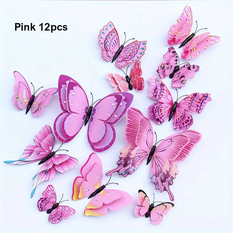 3D Schmetterlings-Wandsticker Flutura DecoWings | 12-teiliges Set in Doppel-Lagen-Optik | Für Kinderzimmer, Wohnzimmer, Hochzeit & DIY-Deko