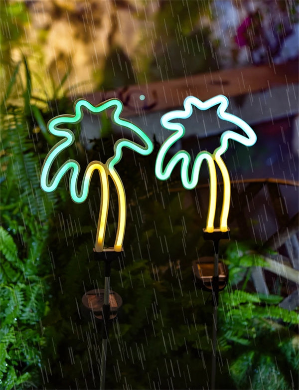 NeonGlow NaturDécor Solar-Neon-Gartenleuchte Cactus & Flamingo | LED Erdspieß IP65 Wasserdicht