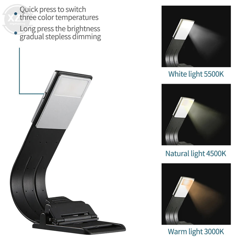 Readelle LED Leselampe mit Clip | USB-aufladbar & 3 Farbmodi | Tragbar & Dimmbar | Für Bücher, eReader & Kindle