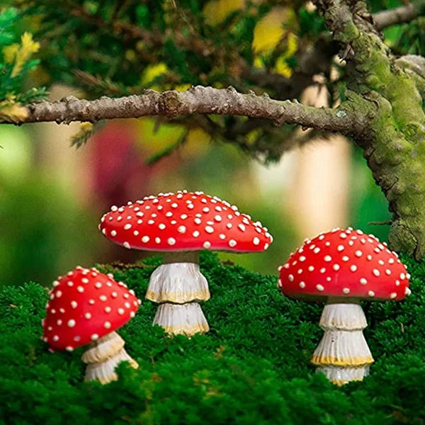 Leuchtende Mini-Pilzfigur Lumiora GlowShrooms | 3er-Set Garten-Deko aus Harz | Leuchtet im Dunkeln | Für Feengarten, Topfpflanzen & DIY-Landschaften