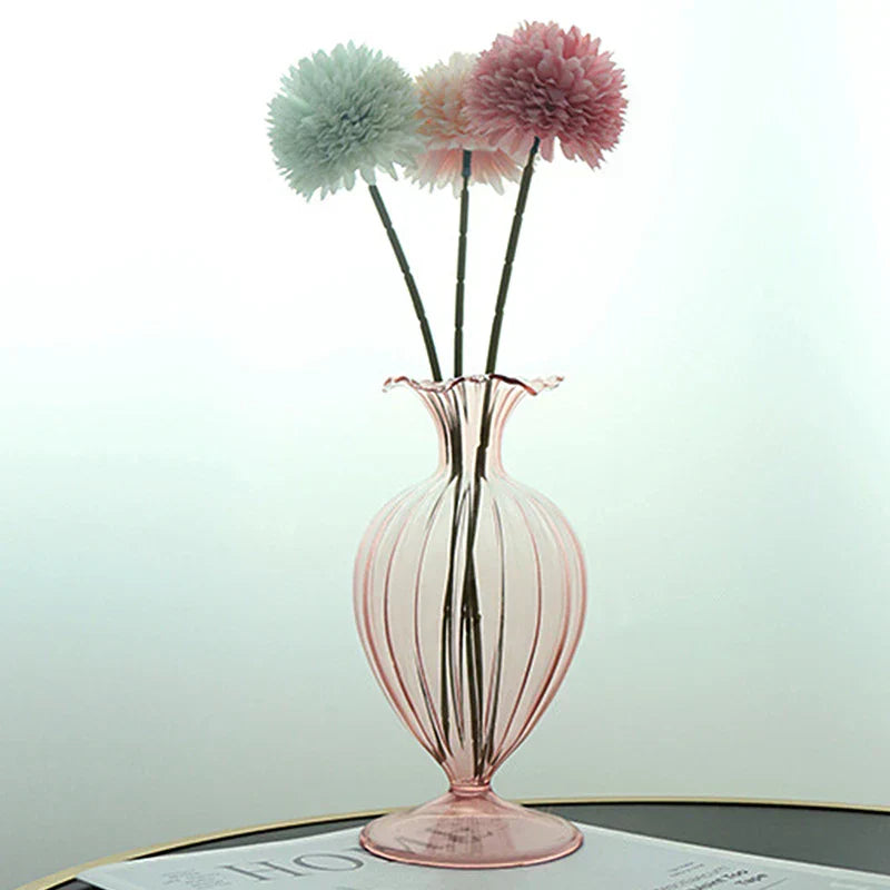 VetroCharm Glasvase | Vintage-Design | Wellenstruktur | 9,5 × 19 cm