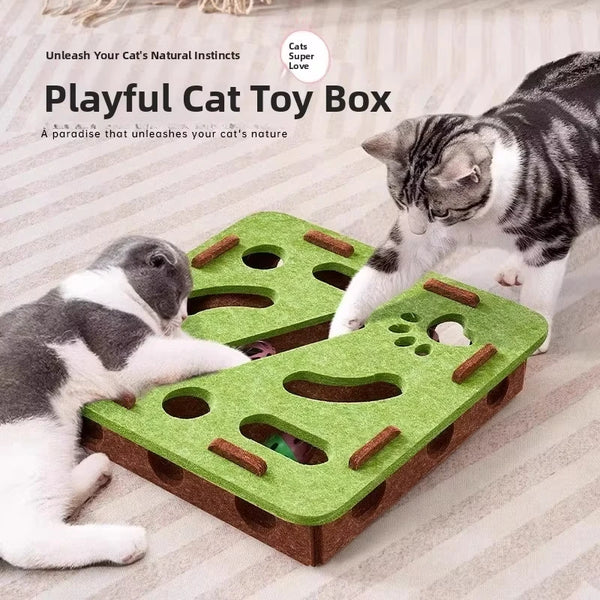 PAWFORT Katzen-Spielhaus 3-in-1 | Kratzbrett, Spielhöhle & Ballbahn | Einfach Aufbaubar
