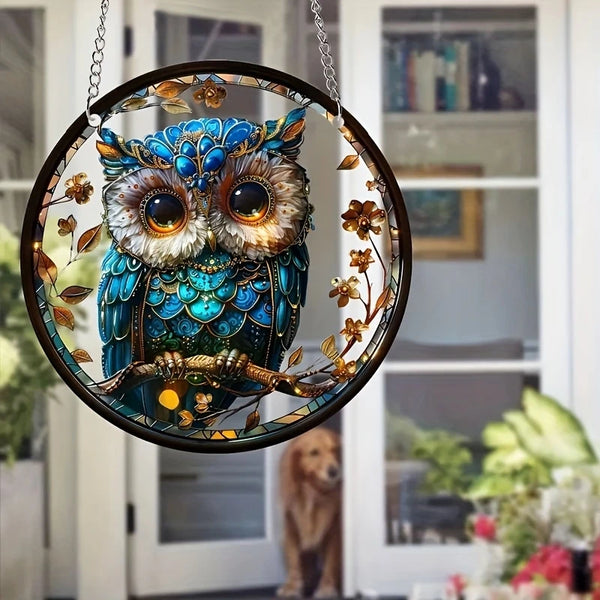 Acryl Sonnenfänger LumoOwl | 15 cm Rund | Eulen-Dekor | Fenster- & Wandanhänger | Geschenkidee