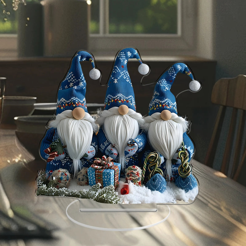 GlasNordic Weihnachtswichtel Deko | Acryl Tischfigur 18 cm | 3 Gnome in Blau | Festliche Dekoration für Wohnzimmer, Küche & Büro