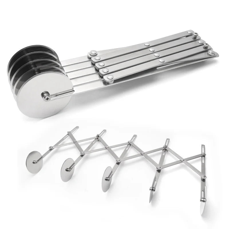 SlicePro™ Edelstahl Teigschneider | Faltbar & Verstellbar | 3–7 Räder | Perfekte Portionierung für Pizza, Gebäck & Pasta