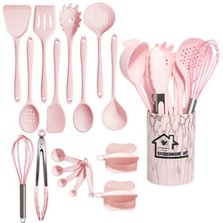 RosaCucina Silikon Küchenutensilien Set Rosa | 18-teilig | Lebensmittelecht & Hitzebeständig | Löffel, Spatel, Messlöffel & mehr