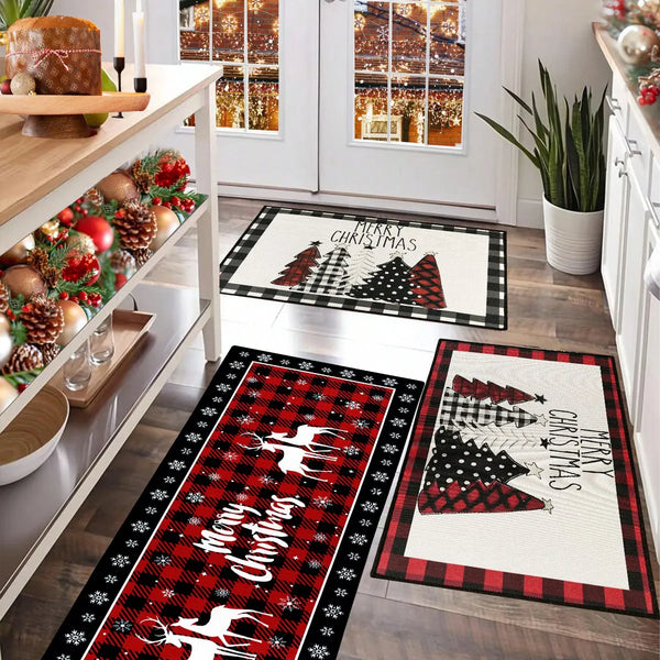 PlaidJoy Weihnachts Fußmatte | Kariertes Design & Rutschfest | Saugfähig & Waschbar | Für Küche & Wohnzimmer | 2025–2026 Edition