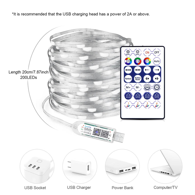 Smart LED Lichtstreifen LumiSync RGBIC | 20 m | Bluetooth & App-Steuerung | Musikmodus | Wasserdicht IP67 | USB-betrieben