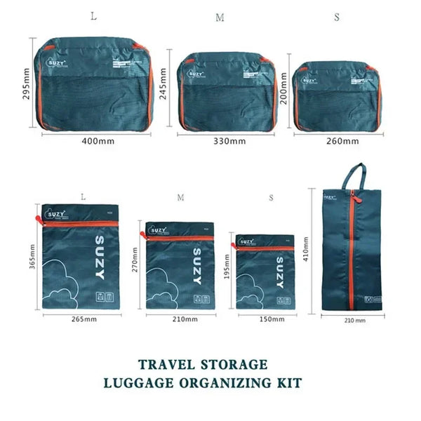 Packavio Reise-Organizer Set 7-teilig | Koffer-Taschen für Kleidung & Schuhe | Platzsparend & Wasserabweisend