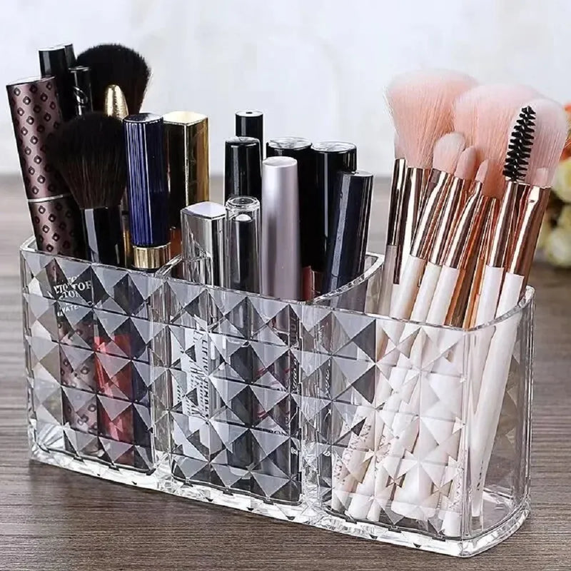 Kosmetik-Organizer GlamHive Diamond | Spiegeltür-Box mit Rhomben-Muster | 3 Fächer